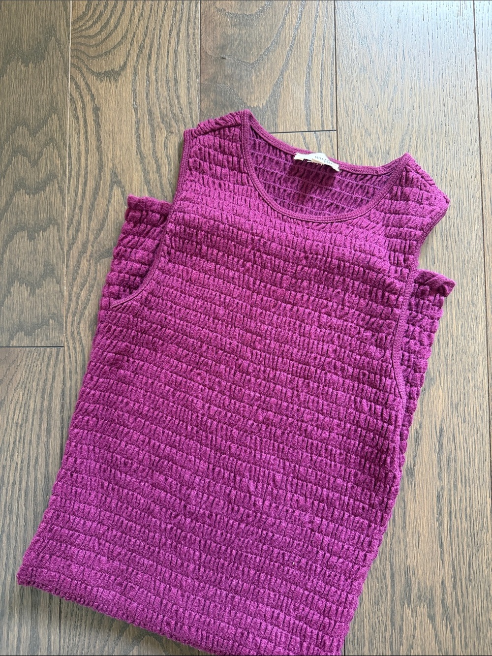 Sleeveless Vintage Wilfred Free Purple (Plum) Smocked Bodycon Dress - Picture 5 of 5